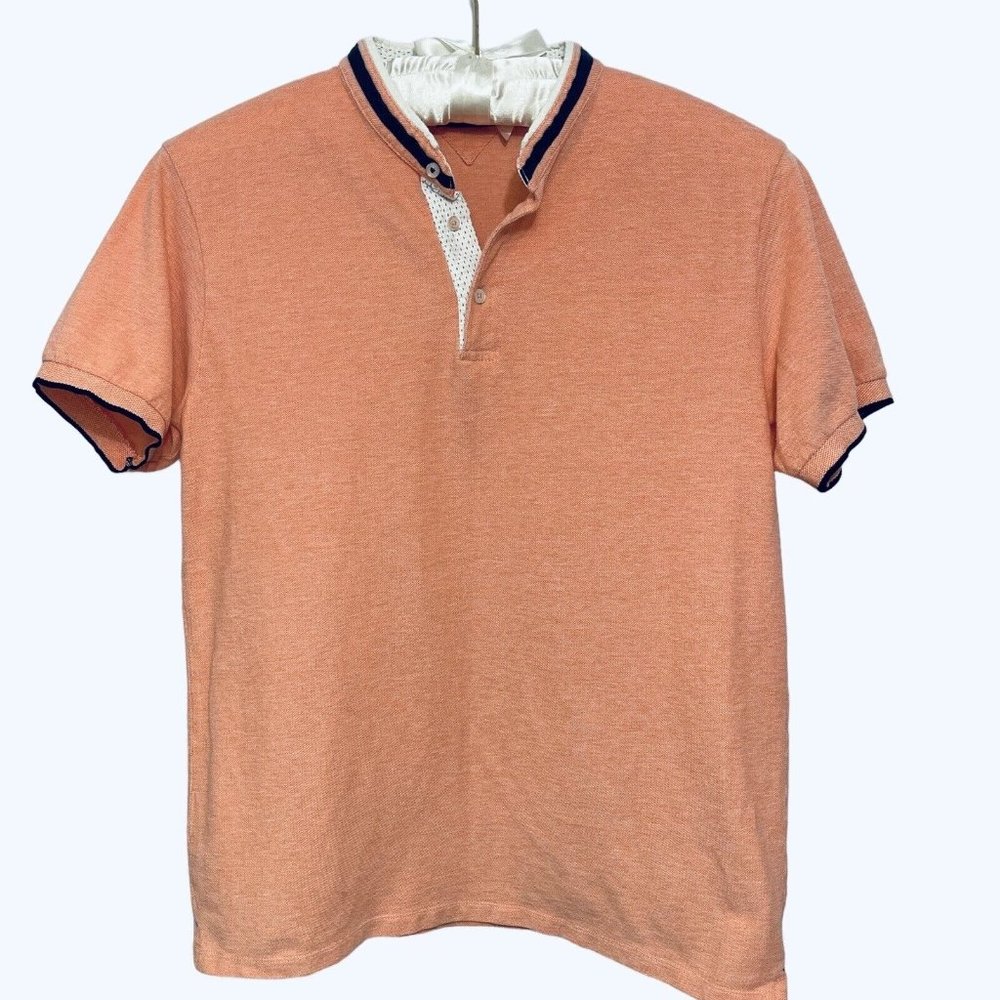 ZARA MAN Mens Henley Size XL Salmon Knit Short Sleeves Casual Golf Leisure Wear